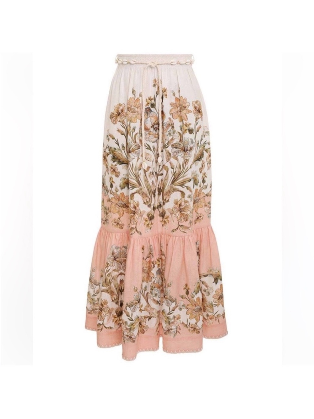 ZIMMERMAN medium Chintz Daisy Floral Tired maxi skirt belted linen